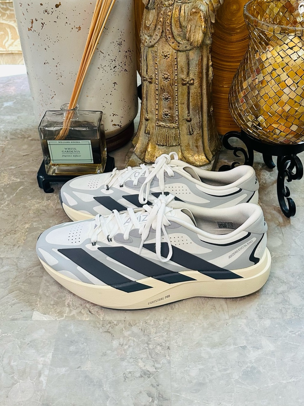 Adidas Adizero Evo SL EXO Mens Running Shoes Core White/Black/Grey KJ0430 11.5